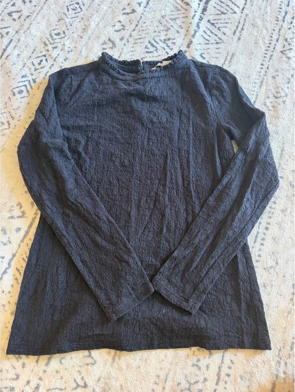 LOFT Petite Long Sleeve Textured Black Top